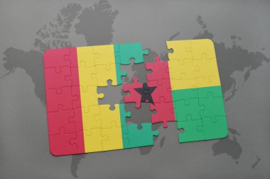 Gine ve Gine bissau bir dünya haritası üzerinde bayrağı ile bulmaca