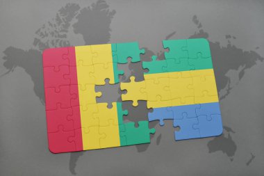 Gine ve gabon bir dünya haritası üzerinde bayrağı ile bulmaca