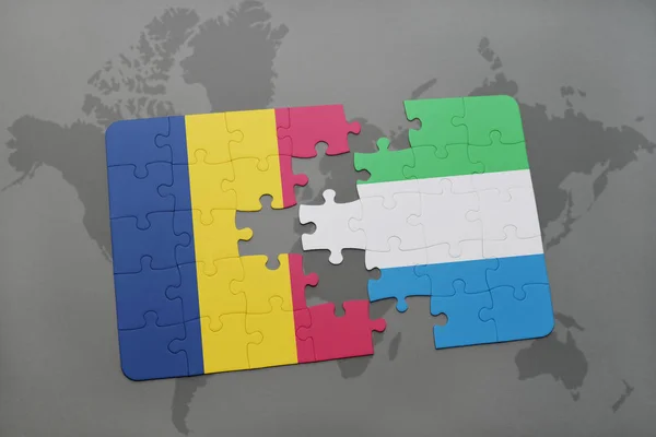 Puzzel met de nationale vlag van Tsjaad en sierra leone op een wereldkaart — Stockfoto
