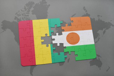 Gine ve Nijer bir dünya haritası üzerinde bayrağı ile bulmaca