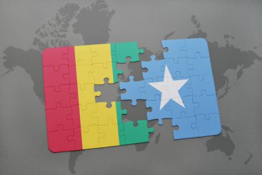 Gine ve Somali ulusal bayrak bir dünya haritası üzerinde ile bulmaca