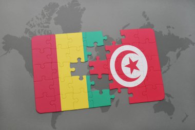 Gine ve Tunus bir dünya haritası üzerinde bayrağı ile bulmaca