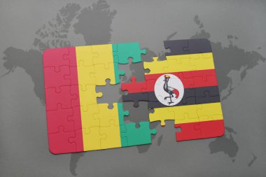 Gine ve uganda ulusal bayrak bir dünya haritası üzerinde ile bulmaca