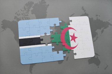 Botsvana ve Cezayir ulusal bayrak bir dünya haritası üzerinde ile bulmaca