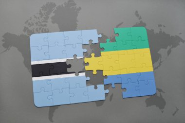 Botsvana ve gabonon bir dünya haritası ulusal bayrak ile bulmaca