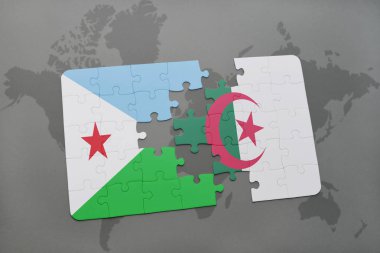 Cibuti ve Cezayir ulusal bayrak bir dünya haritası üzerinde ile bulmaca