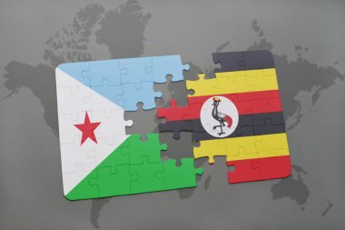 Cibuti ve uganda ulusal bayrak bir dünya haritası üzerinde ile bulmaca