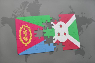 bir dünya haritası üzerinde Eritre ve burundi bayrağı ulusal ile bulmaca