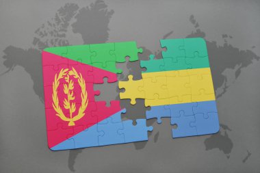 Eritre ve gabon bir dünya haritası üzerinde bayrağı ile bulmaca