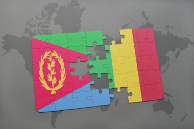 Eritre ve mali bir dünya haritası üzerinde bayrağı ile bulmaca