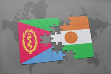 Eritre ve Nijer bir dünya haritası üzerinde bayrağı ile bulmaca