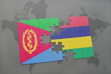 Eritre ve Türkiye ulusal bayrak bir dünya haritası üzerinde ile bulmaca