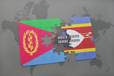 Eritre ve Svaziland ulusal bayrak bir dünya haritası üzerinde ile bulmaca