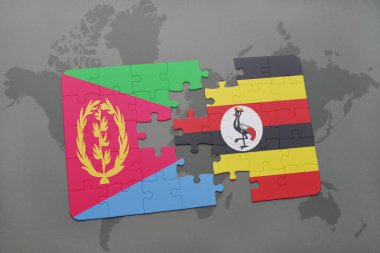 Eritre ve uganda ulusal bayrak bir dünya haritası üzerinde ile bulmaca