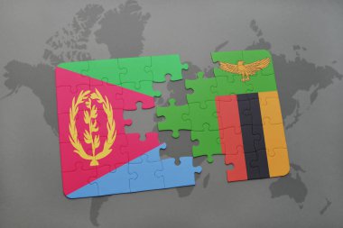 Eritre ve Zambiya bir dünya haritası üzerinde bayrağı ile bulmaca