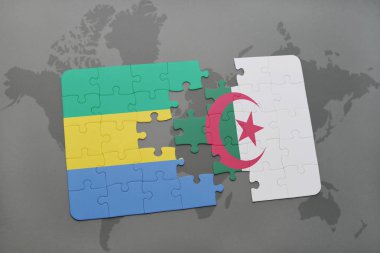 gabon ve Cezayir ulusal bayrak bir dünya haritası üzerinde ile bulmaca