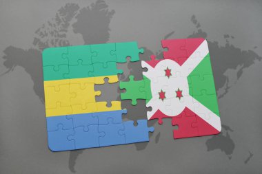 bir dünya haritası üzerinde gabon ve burundi bayrağı ulusal ile bulmaca