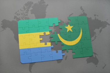 gabon ve Moritanya ulusal bayrak bir dünya haritası üzerinde ile bulmaca