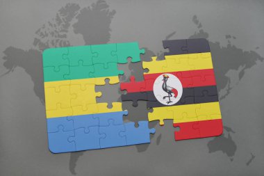 gabon ve uganda ulusal bayrak bir dünya haritası üzerinde ile bulmaca