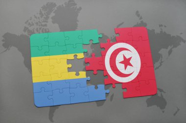 gabon ve Tunus bir dünya haritası üzerinde bayrağı ile bulmaca