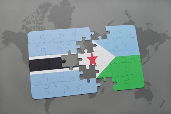 Puzzle s státní vlajka Botswany a Džibuti na mapě světa — Stock fotografie