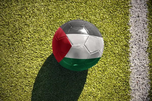 Футбольный мяч с национальным флагом Палестина лежит на поле — стоковое фото