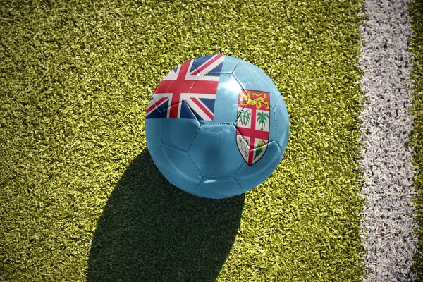 Football ball with the national flag of Fiji lies on the field — Stock Photo, Image