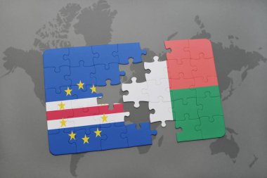 cape verde ve Madagaskar ulusal bayrak bir dünya haritası üzerinde ile bulmaca