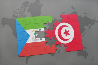 Ekvator Ginesi ve Tunus bir dünya haritası üzerinde bayrağı ile bulmaca