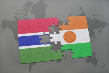 Gambiya ve Nijer bir dünya haritası üzerinde bayrağı ile bulmaca