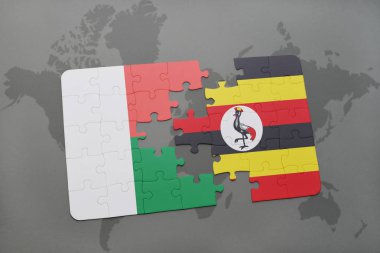 Madagaskar ve uganda ulusal bayrak bir dünya haritası üzerinde ile bulmaca
