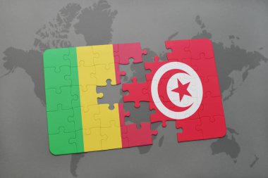 mali ve Tunus bir dünya haritası üzerinde bayrağı ile bulmaca