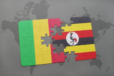 mali ve uganda ulusal bayrak bir dünya haritası üzerinde ile bulmaca