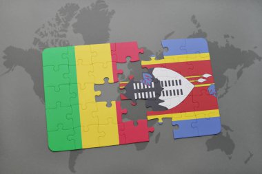 mali ve Svaziland ulusal bayrak bir dünya haritası üzerinde ile bulmaca