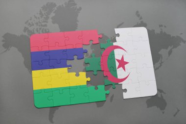 mauritius ve Cezayir ulusal bayrak bir dünya haritası üzerinde ile bulmaca