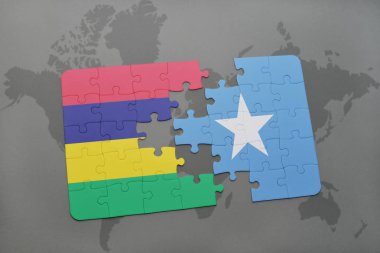 mauritius ve Somali ulusal bayrak bir dünya haritası üzerinde ile bulmaca
