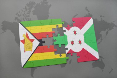 bir dünya haritası üzerinde zimbabwe ve burundi bayrağı ulusal ile bulmaca