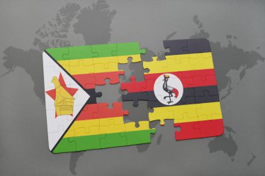 Zimbabve ve uganda ulusal bayrak bir dünya haritası üzerinde ile bulmaca