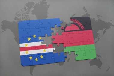cape verde ve Malavi bir dünya haritası üzerinde bayrağı ile bulmaca