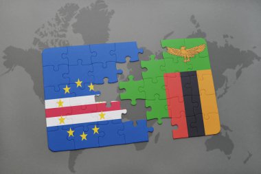 Zambiya ve cape verde ulusal bayrak bir dünya haritası üzerinde ile bulmaca