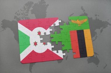 burundi ve Zambiya bir dünya haritası üzerinde bayrağı ile bulmaca
