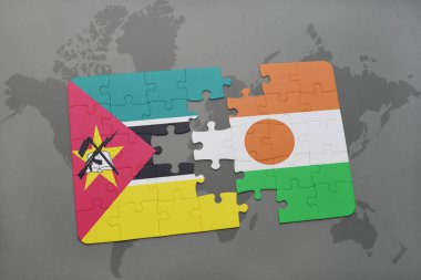 Mozambik ve Nijer bir dünya haritası üzerinde bayrağı ile bulmaca