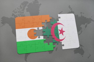 Nijer ve Cezayir ulusal bayrak bir dünya haritası üzerinde ile bulmaca