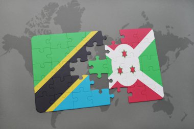 bir dünya haritası üzerinde Tanzanya ve burundi bayrağı ulusal ile bulmaca