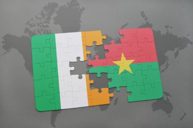 İrlanda ve burkina faso ulusal bayrak bir dünya haritası üzerinde ile bulmaca