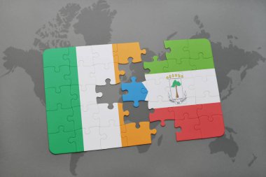 İrlanda ve Ekvator Ginesi ulusal bayrak bir dünya haritası üzerinde ile bulmaca