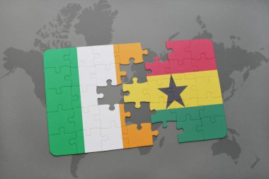 İrlanda ve Gana bir dünya haritası üzerinde bayrağı ile bulmaca