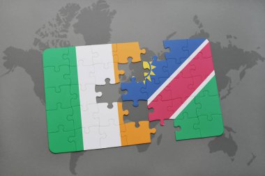 İrlanda ve Namibya ulusal bayrak bir dünya haritası üzerinde ile bulmaca