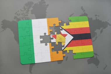 İrlanda ve zimbabwe ulusal bayrak bir dünya haritası üzerinde ile bulmaca