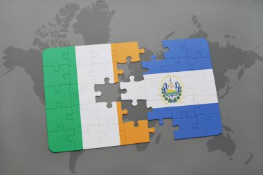 el salvador ve İrlanda ulusal bayrak bir dünya haritası üzerinde ile bulmaca